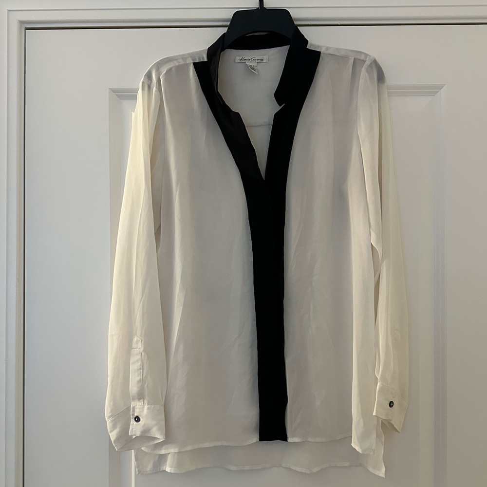 Kenneth Cole Black and White Sheer Blouse